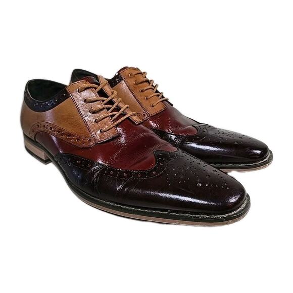 Stacy Adams Mens Tinsley Wingtip Oxford 11M Brown Tri Color Dress Lace Up - Picture 1 of 10